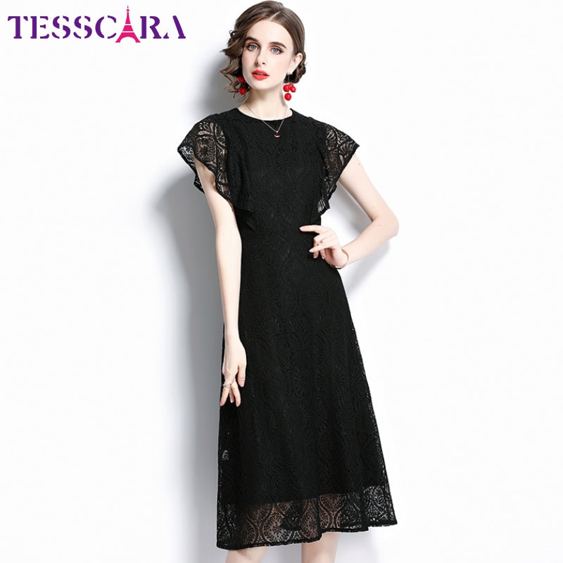 Ebonlace A-Line Dress in black, alternate front view