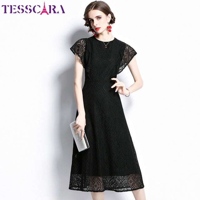 Ebonlace A-Line Dress in black, front styling view