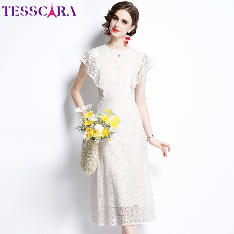 Ebonlace A-Line Dress in white, front view