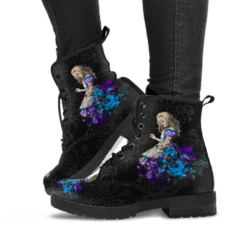 Gallery Print Combat Boots, Purple Orchid Alice design styling view