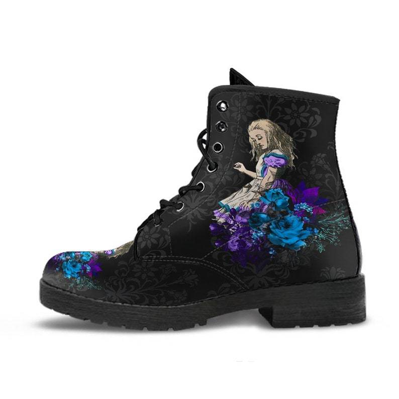 Gallery Print Combat Boots, Purple Orchid Alice design side view
