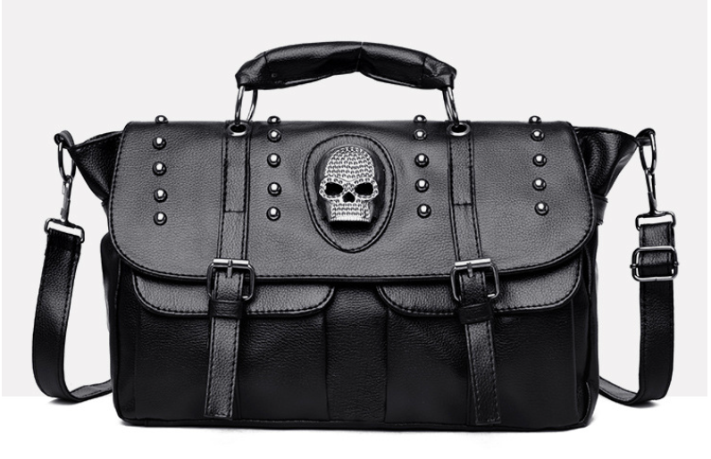 Graveprint Skull Tote Bag in black, front view
