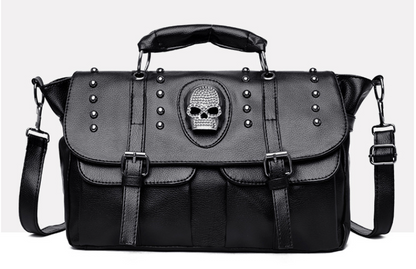 Graveprint Skull Tote Bag in black, front view