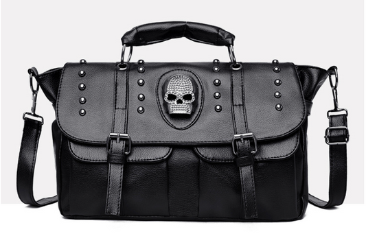 Graveprint Skull Tote Bag in black, front view