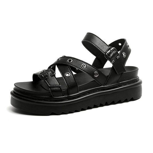 Gravitas Strappy Platform Sandals in black, side view