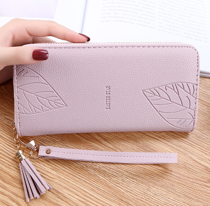 Herbarium Leaf-Pattern Long Wallet in light purple, product view