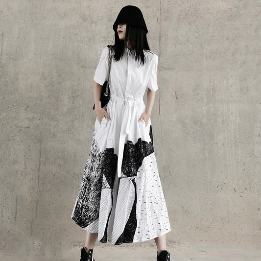 Inkfall Abstract Print Shirt Dress in white, styling view