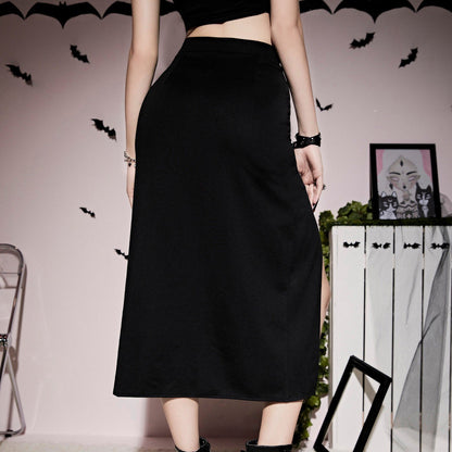 Lacedrift High-Slit Skirt in black, product view 4