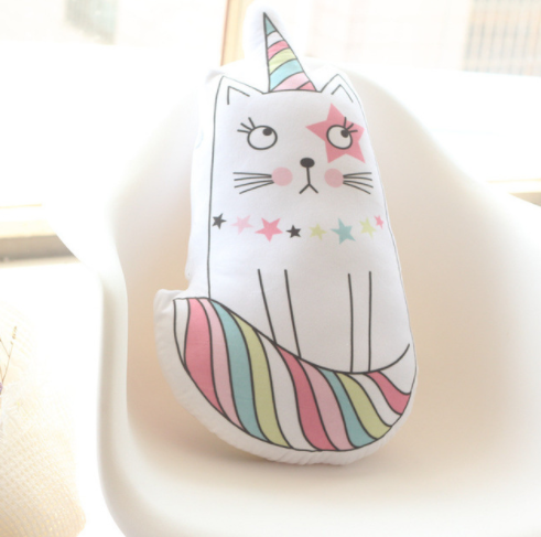 Momo cat plush pillow with playful character design, front view