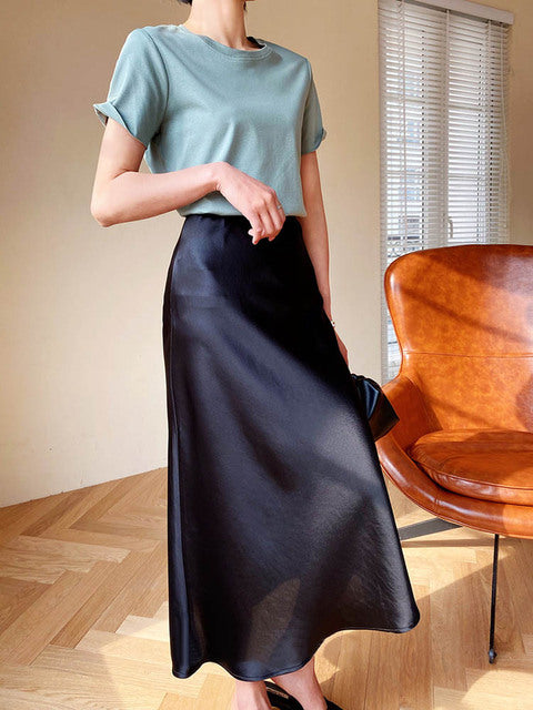 Moonlit Satin-Look A-Line Midi Skirt, product view 1