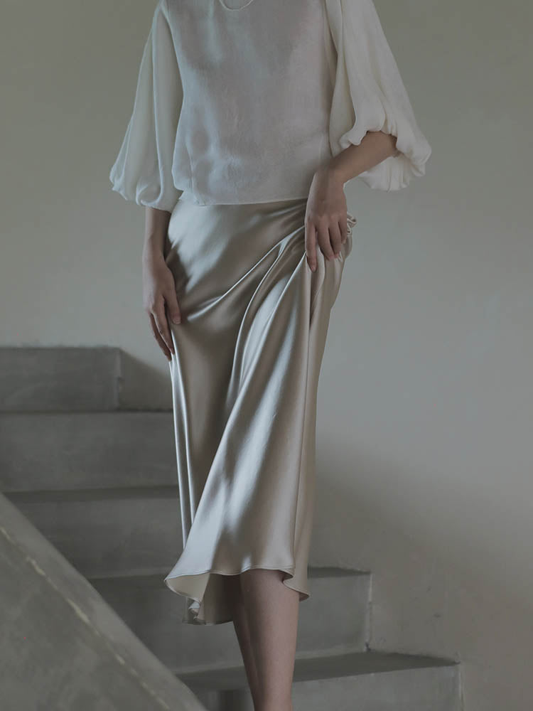 Moonlit Satin-Look A-Line Midi Skirt, product view 3