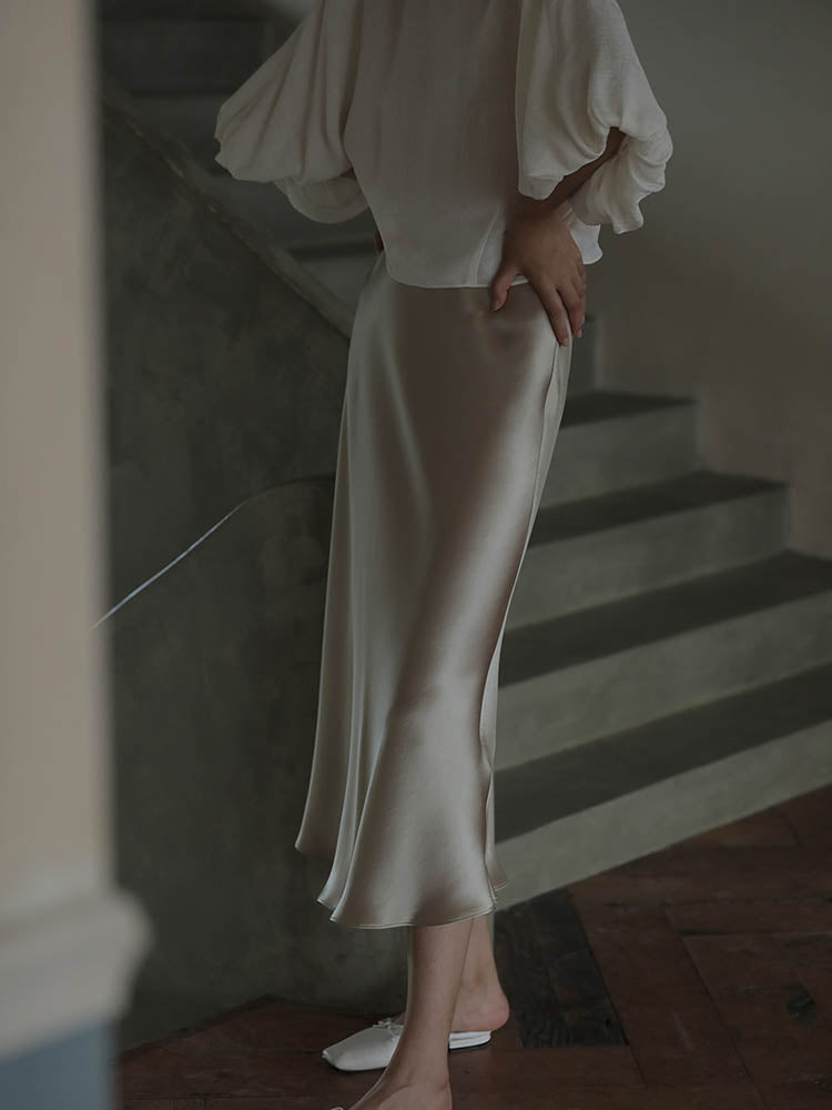 Moonlit Satin-Look A-Line Midi Skirt, product view 7