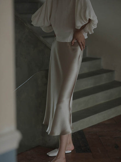 Moonlit Satin-Look A-Line Midi Skirt, product view 7