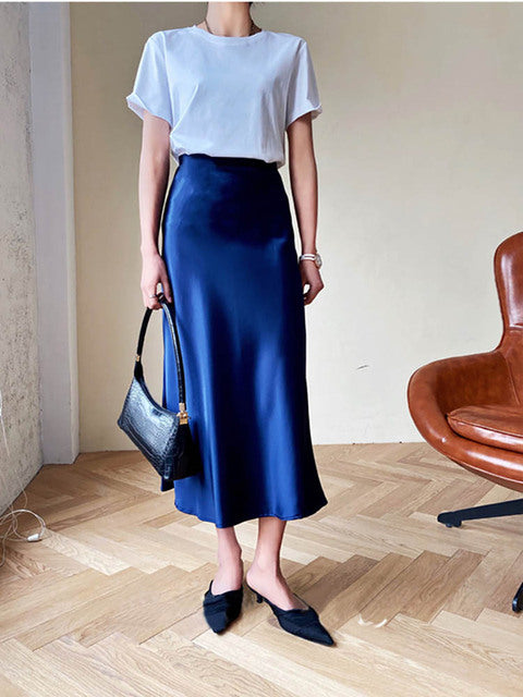 Moonlit Satin-Look A-Line Midi Skirt, product view 8