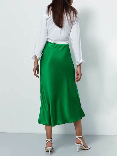 Moonlit Satin-Look A-Line Midi Skirt, product view 9