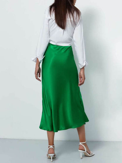 Moonlit Satin-Look A-Line Midi Skirt, product view 9