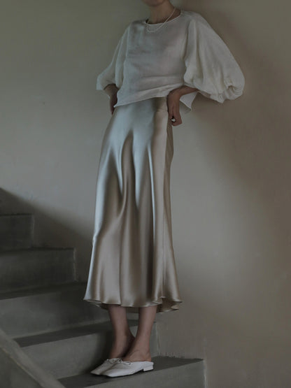 Moonlit Satin-Look A-Line Midi Skirt, product view 10