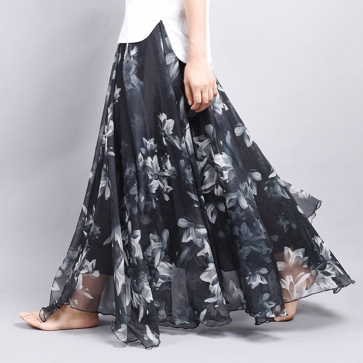 Nightgarden Floral Chiffon Midi Skirt, front view
