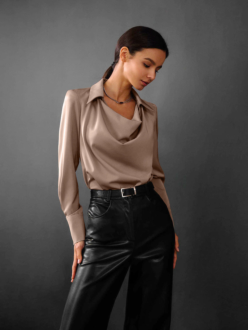 Calyx Draped-Collar Long-Sleeve Blouse
