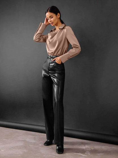 Calyx Draped-Collar Long-Sleeve Blouse