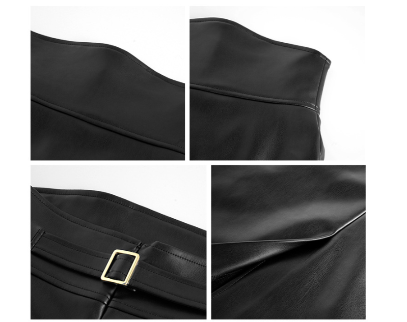 Obsidian Faux-Leather Midi Skirt in black, product view 8