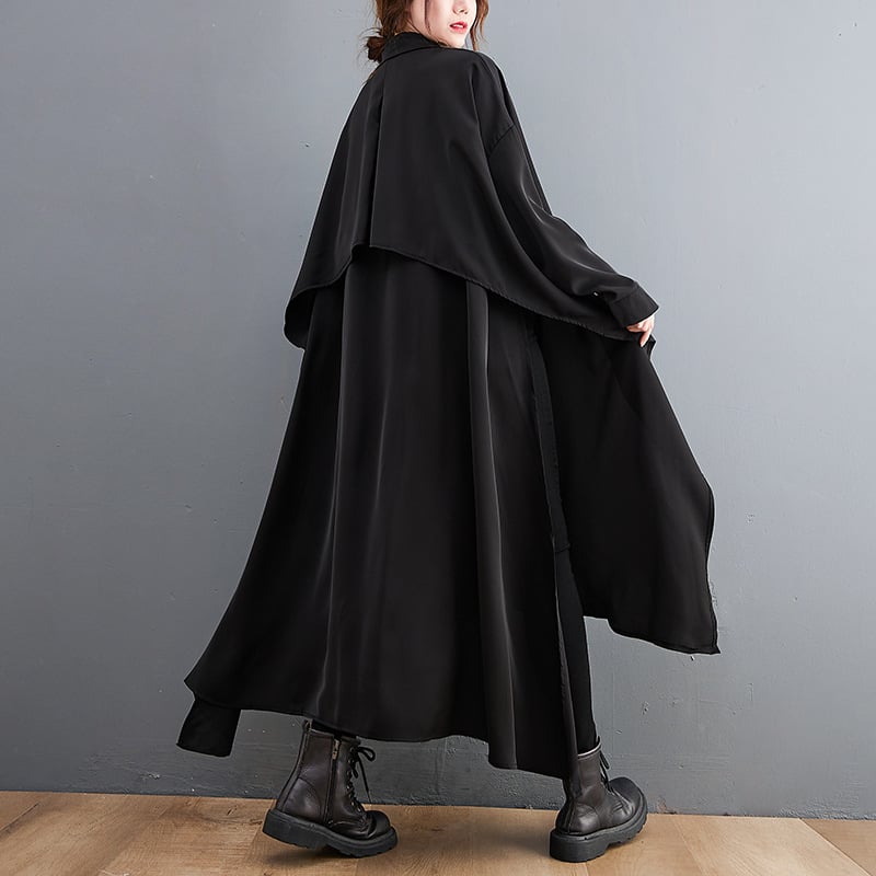 Raven Drape Oversized Black Shirt Dress, back styling view