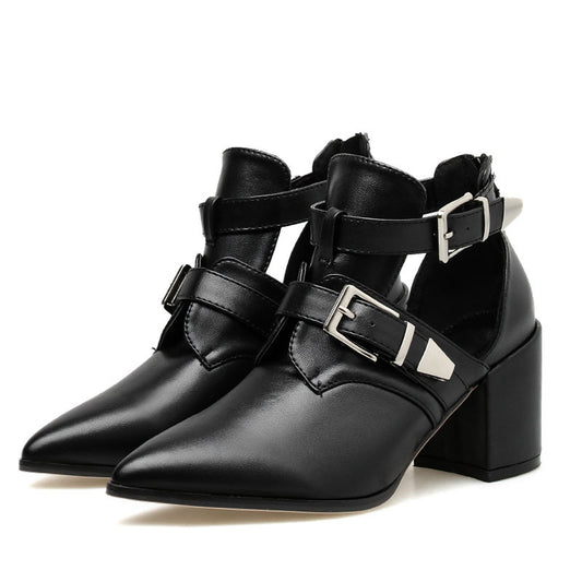 Ravencut Block-Heel Ankle Boots in black, front view