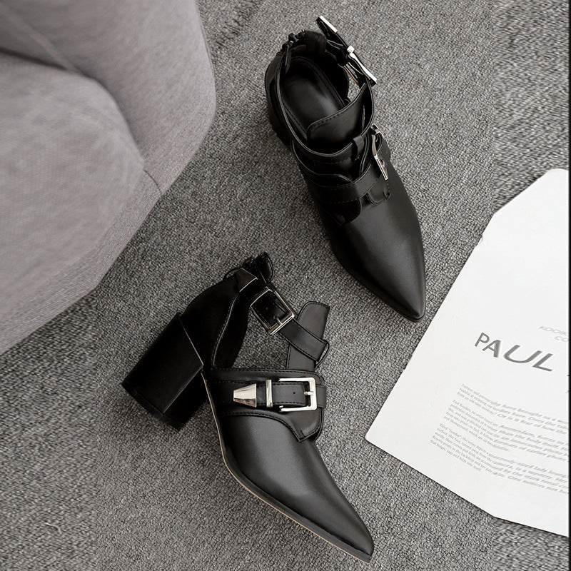 Ravencut Block-Heel Ankle Boots in black, top view