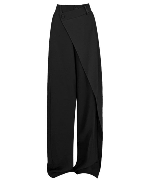 Riftline Asymmetrical Patchwork Trousers in black, product view