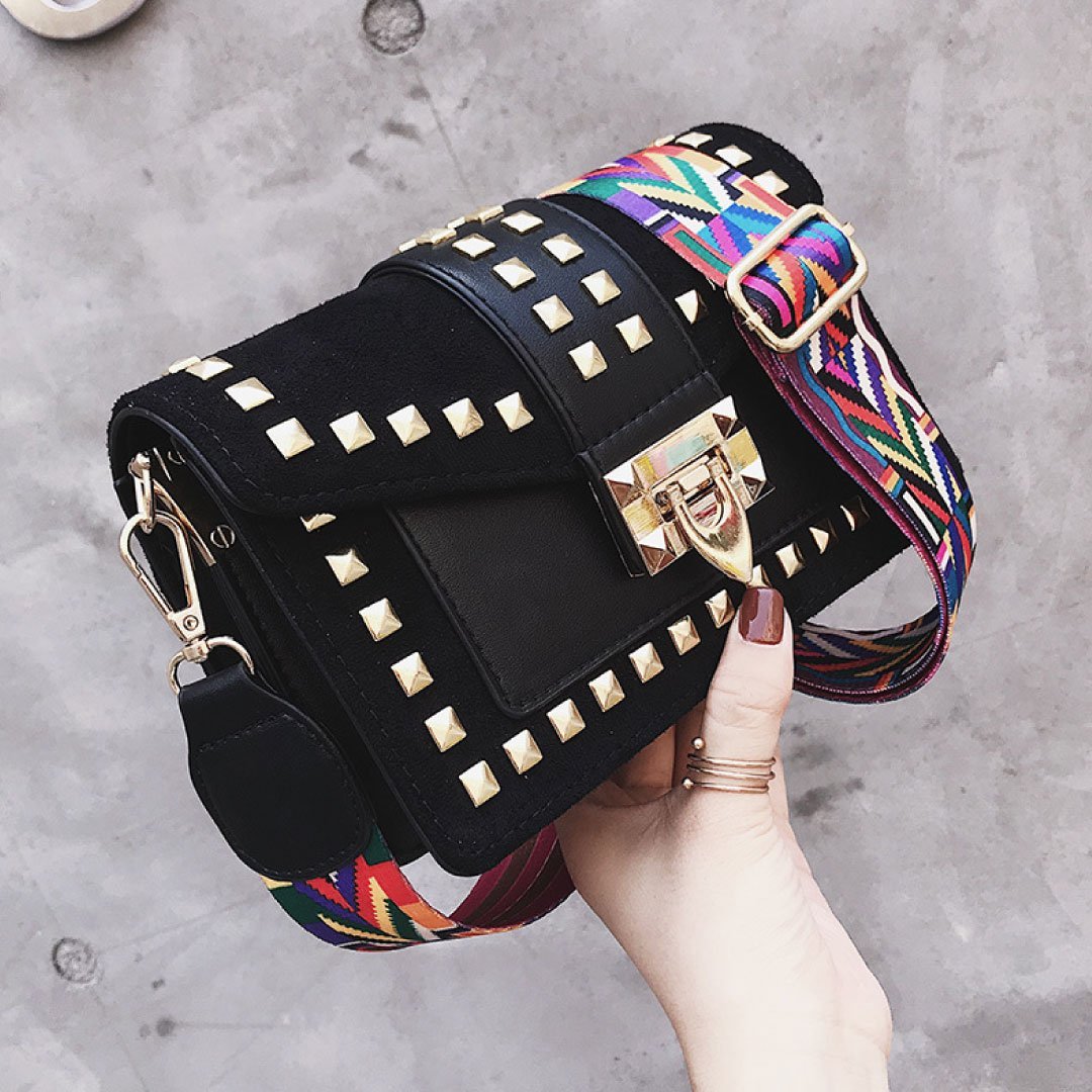 Rook Studded Velvet Crossbody Bag in black, front view