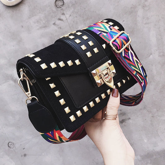 Rook Studded Velvet Crossbody Bag in black, front view