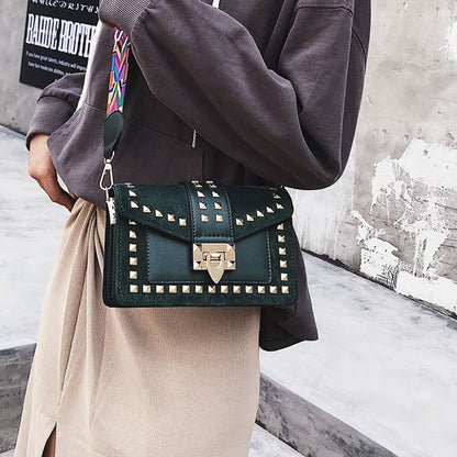 Rook Studded Velvet Crossbody Bag in green, styling view