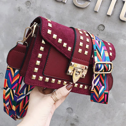 Rook Studded Velvet Crossbody Bag in red, styling view