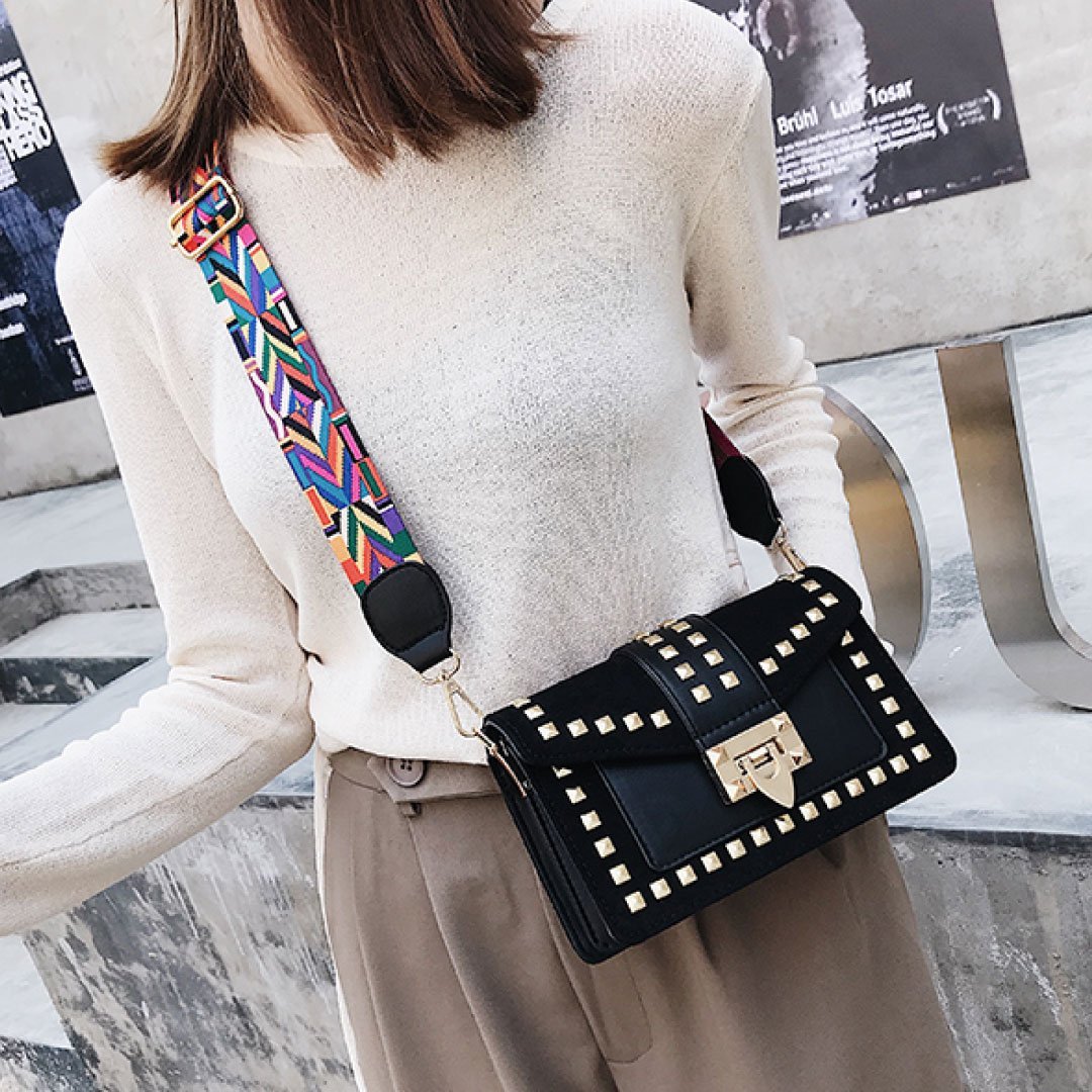 Rook Studded Velvet Crossbody Bag in black, alternate styling view