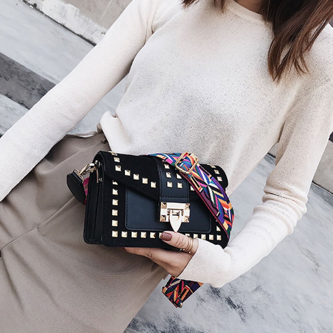 Rook Studded Velvet Crossbody Bag in black, styling view
