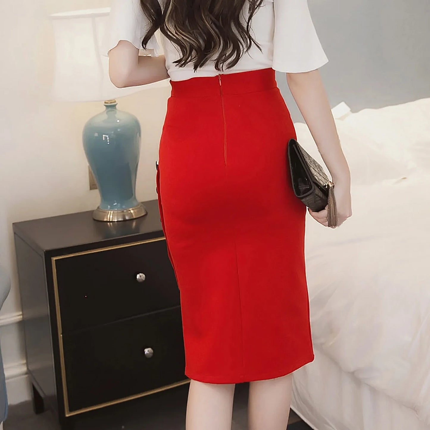 Vesper Pinup Pencil Skirt button detail