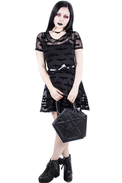 Stargrave Pentagram Tote Bag in black, full styling view