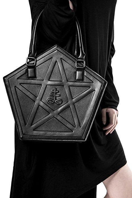 Stargrave Pentagram Tote Bag in black, handheld styling view