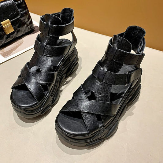 Umbra Flat Platform Sandals in black, front view