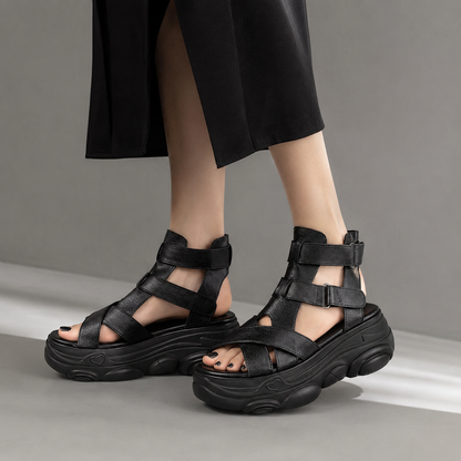 Umbra Flat Platform Sandals in black, styling view