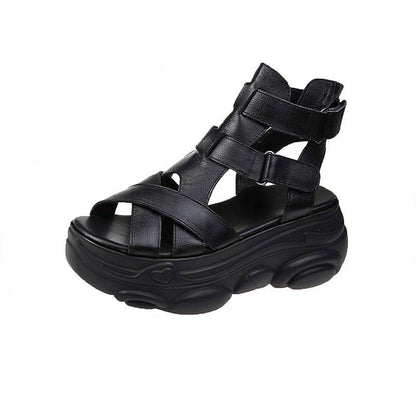 Umbra Flat Platform Sandals in black, side view