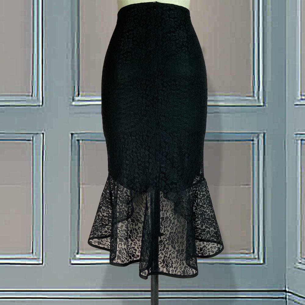 Veilcrest Lace Fishtail Skirt in black, product view 3