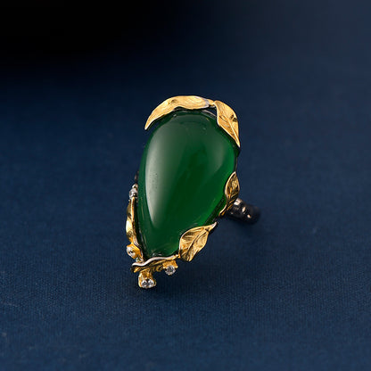 Verdant Branch S925 Silver Green Stone Ring, front view