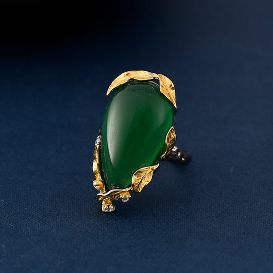 Verdant Branch S925 Silver Green Stone Ring, front view