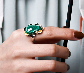 Verdant Branch S925 Silver Green Stone Ring, styling view