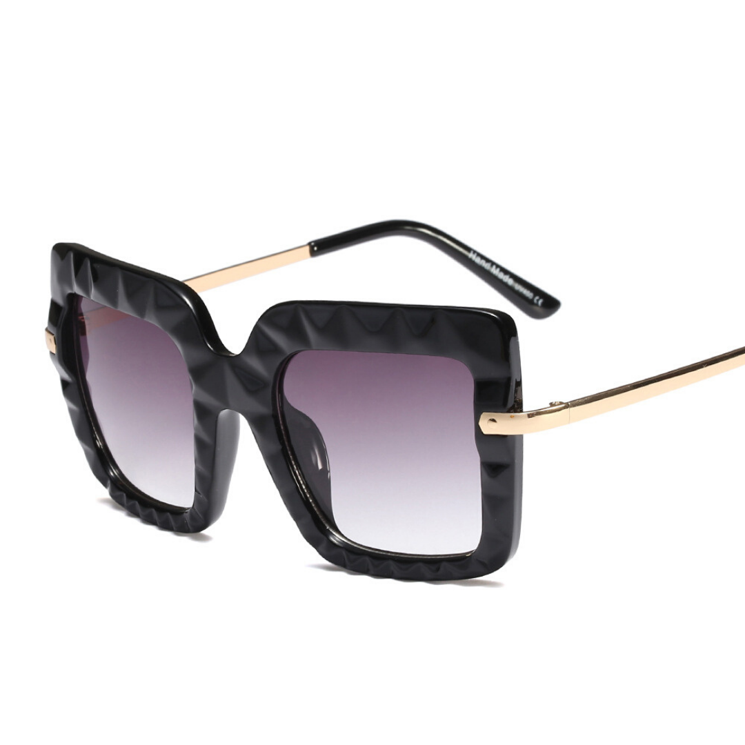 Vespera Faceted Square Sunglasses in black, front view