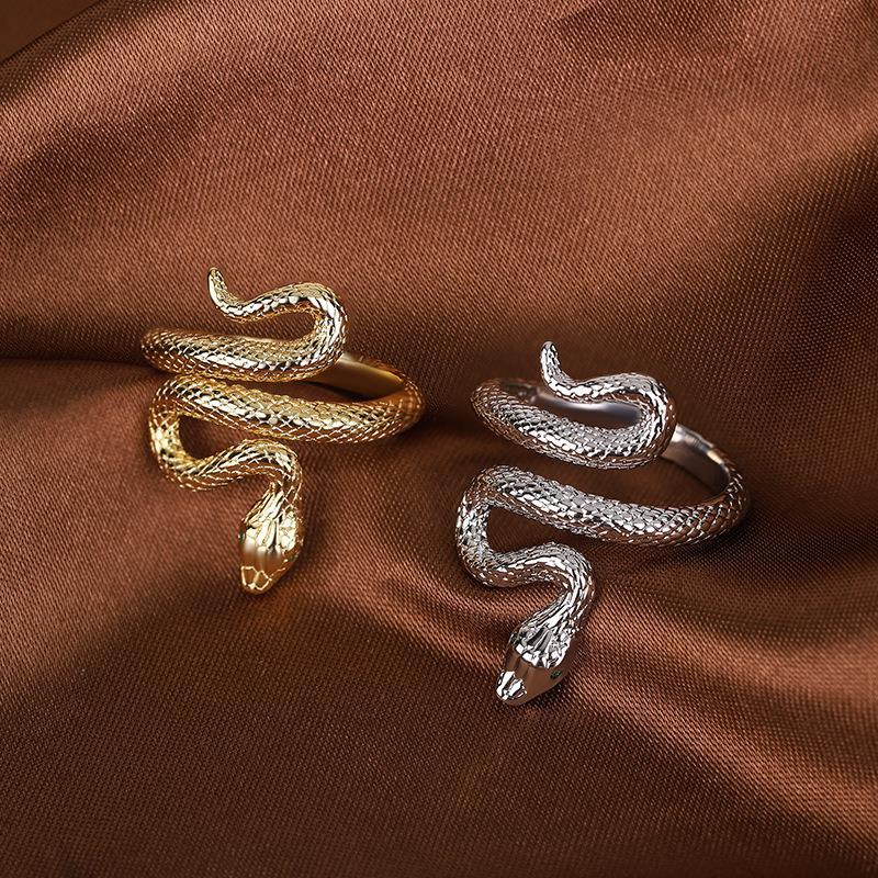 Viper's Gaze Adjustable Snake Ring in gold and silver, alternate colour view