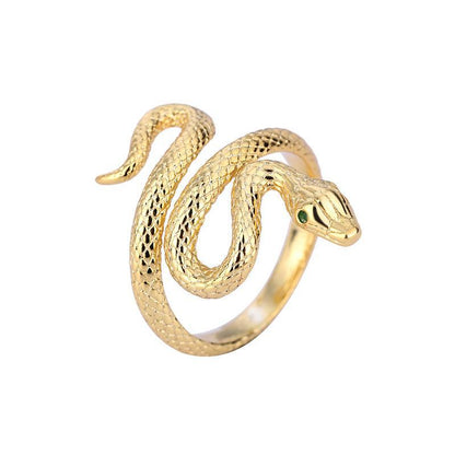 Viper's Gaze Adjustable Snake Ring in gold, product view