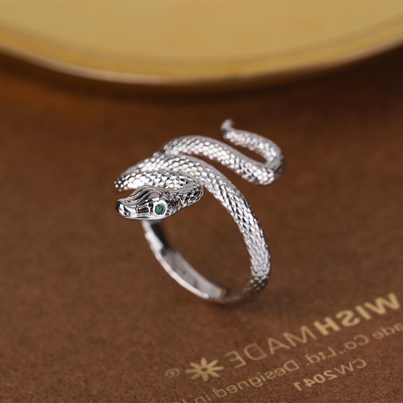 Viper's Gaze Adjustable Snake Ring in silver, product view