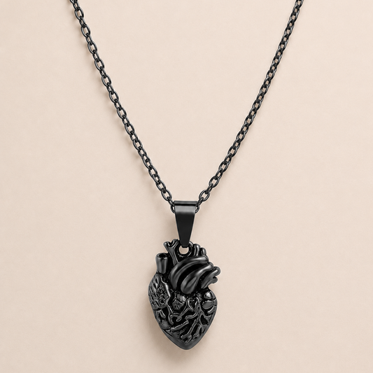 Vita Anatomical Heart Necklace in black, front product view